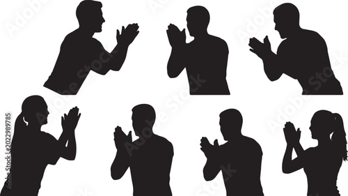 Tableau sur toile Black Solid Personal Trainers Clapping Silhouettes Set of Six on White Backgroun