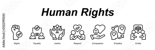 Quadro su tela Human Rights web banner icon concept for with icon of Rights, Equality, Justice, Respect, Compassion, Empathy, Civility