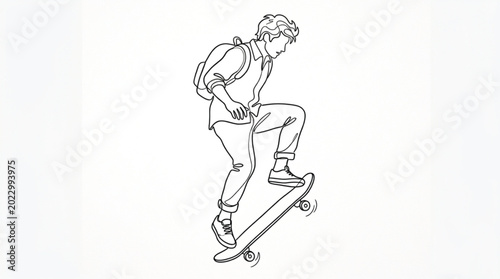 Vászonkép Teen Skateboarder Action Pose Vector Set with Urban Street Sports Characters and