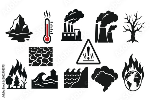 Tableau sur toile global warming and climate change vector illustration icons set