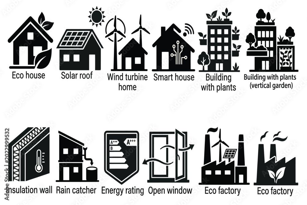 Fototapeta premium sustainable eco-friendly home and building concepts flat design vector illustration