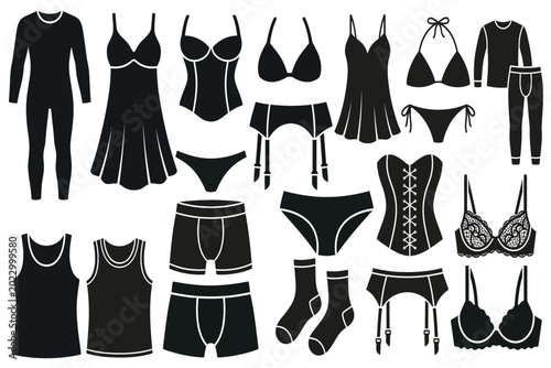 collection of black lingerie and underwear vector illustration
