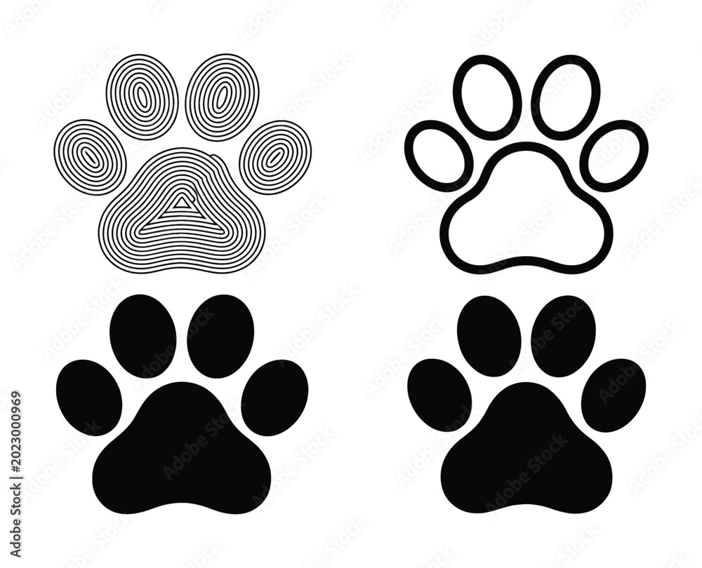 Fototapeta premium Four Paw Print Abstract, Outline, Solid, and Textured