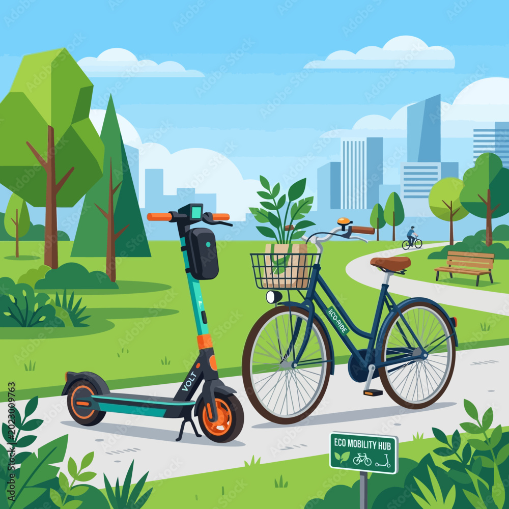 Naklejka premium Eco friendly transportation in the city park.