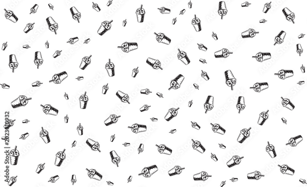 Obraz premium Hand Drawn Bubble Tea Seamless Pattern Background with Doodle Style Cups