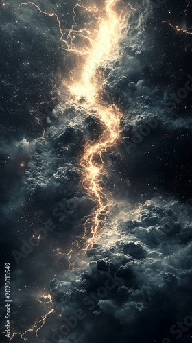 Celestial upheaval: A dramatically rendered scene of electrical storm energy