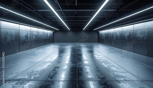 Abandoned industrial warehouse interior space.