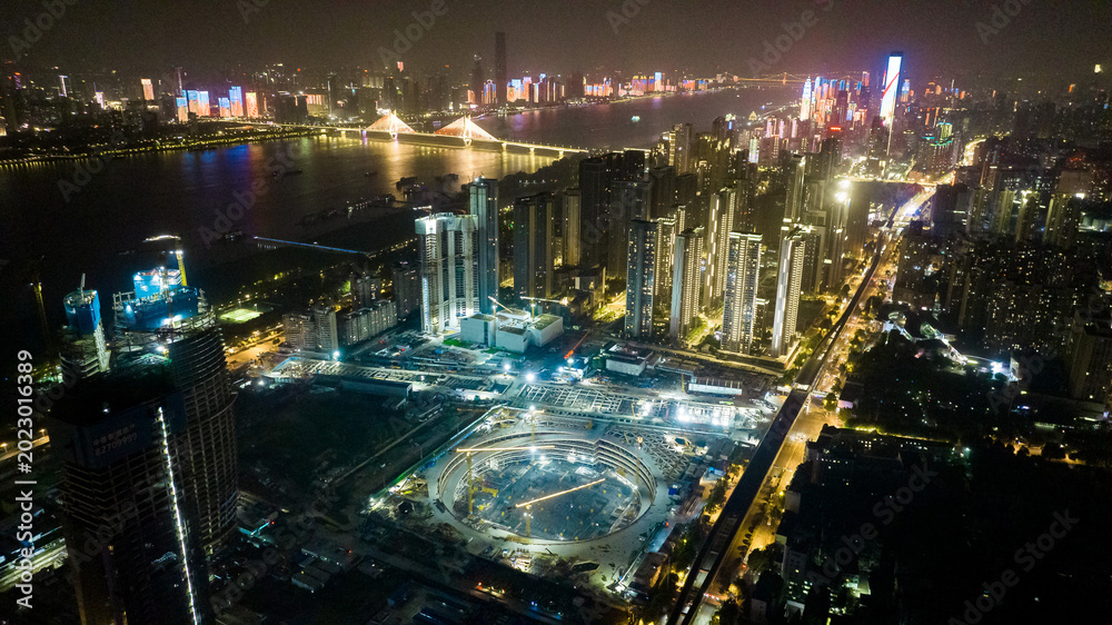 Obraz premium Hankou District Aerial Night Photography - Riverside Business District