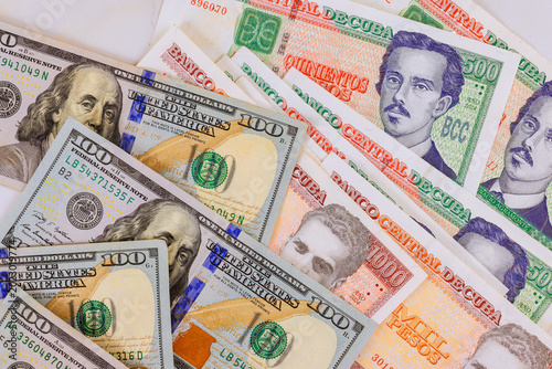 Obraz na płótnie Cuban pesos currency CUC banknotes assorted denomination from Cuba, American hun
