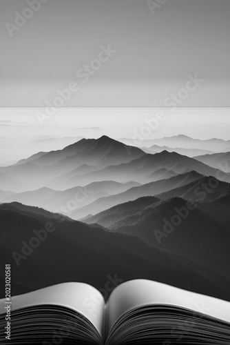 Open Book With Misty Mountain View