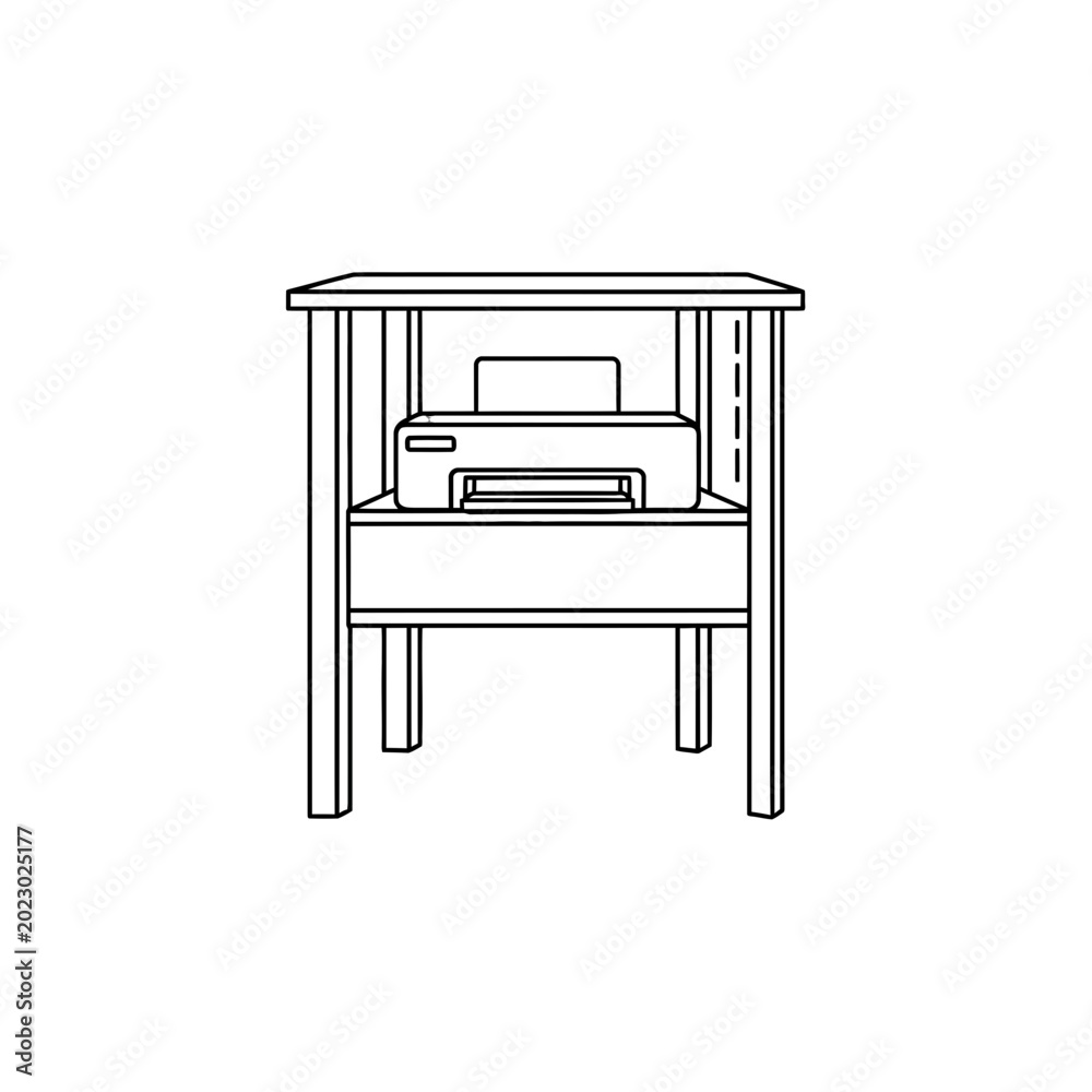 Fototapeta premium Desk printer on shelf, line art illustration