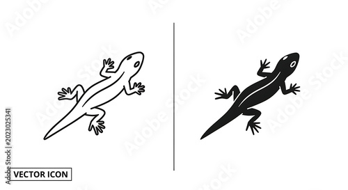 Lizard icons set, outline and silhouette style