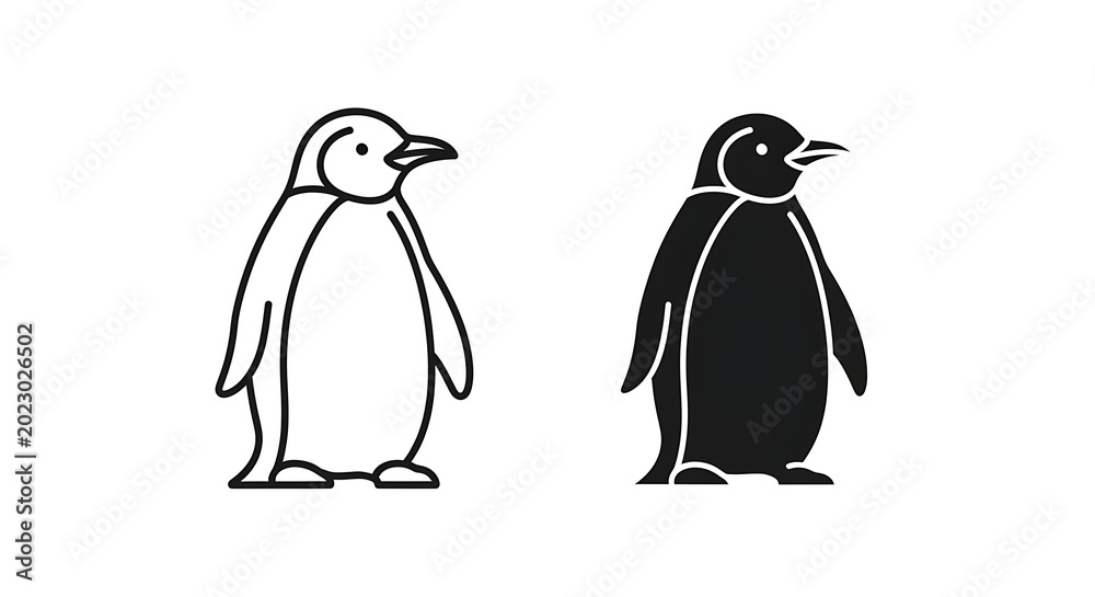 Obraz premium Penguin icon set, outline and solid style, vector illustration