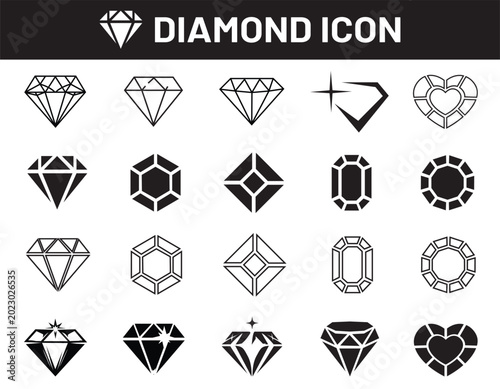 Diamond icon set, Geometric diamond gem icon, diamond gems sign and symbol