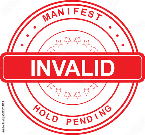 Red circular stamp with the word INVALID prominently displayed in the center, indicating rejection or invalidity of a document or request, within a border of dots and stars