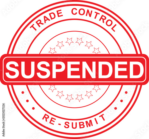 Fotografie A red suspended trade control stamp is shown on a document for resubmission
