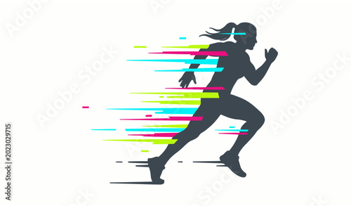 Photos Sportswoman running fast abstract silhouette fitness workout vector illustration