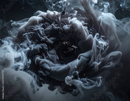 Smoke swirling in dark mysterious atmosphere.