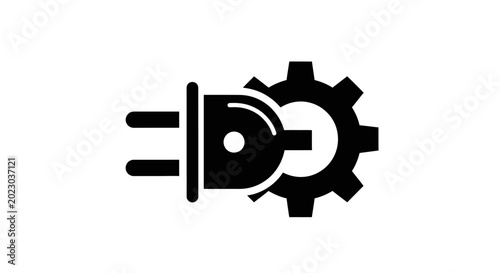 Electric plug with gear icon for industrial energy concept