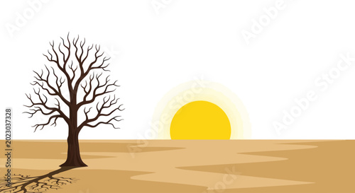 Tableau sur toile Minimalist Barren Tree Sunset Vector Illustration