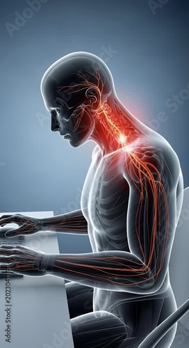 Human anatomy depicting neck pain and nerve system