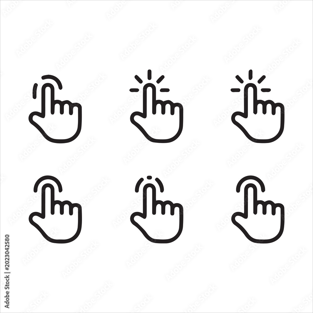 Fototapeta premium Hand Tap Gesture Set Icon on white background or silhouette vector 