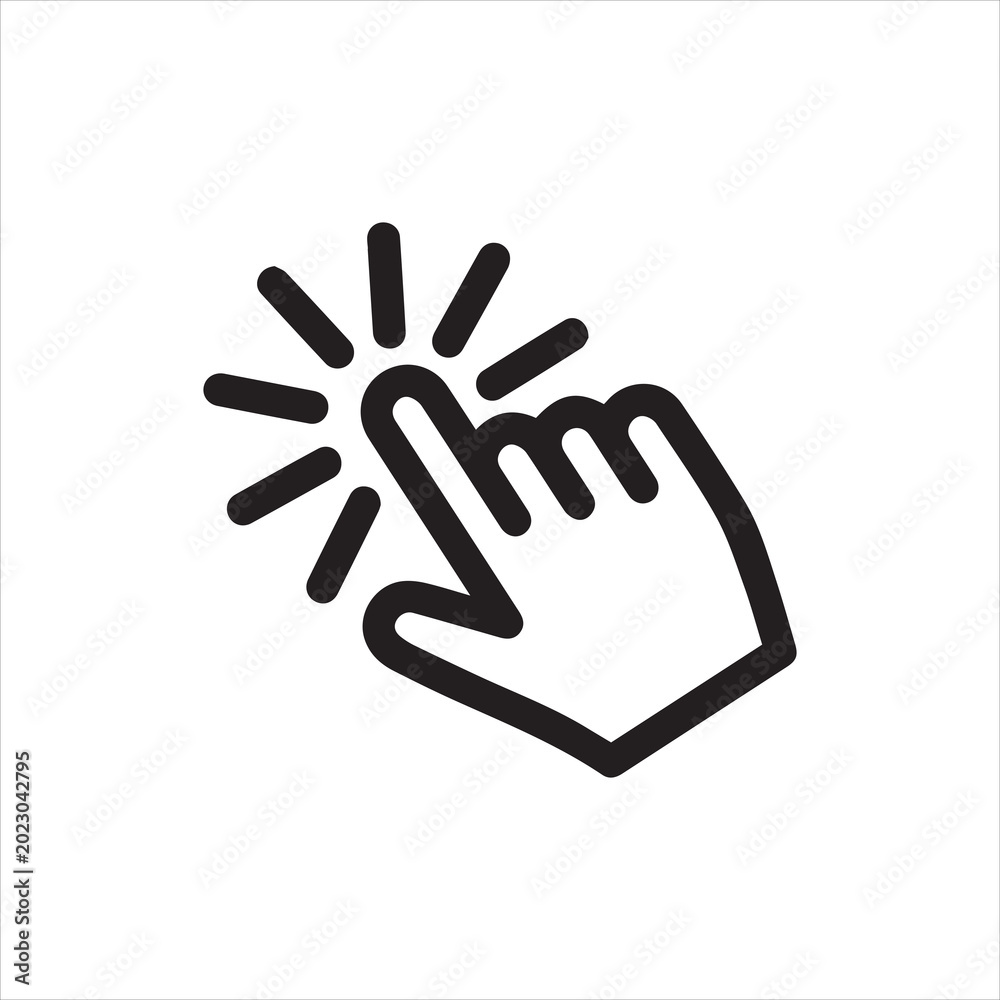 Obraz premium Click Hand Cursor Icon on white background or silhouette vector 