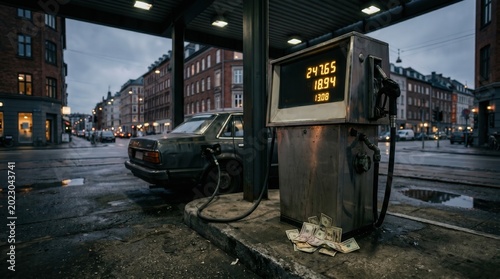 old gas pump on a city street.
