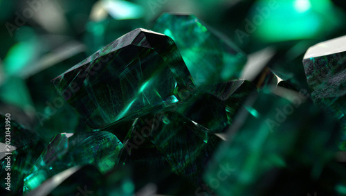 Schilderij op canvas Close-up of raw green emerald crystals with crystalline structures and facets
