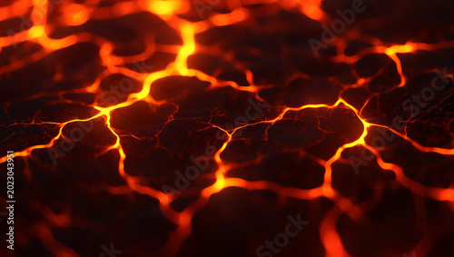 Obraz na płótnie Abstract background of glowing molten magma cracks in cooling lava rock