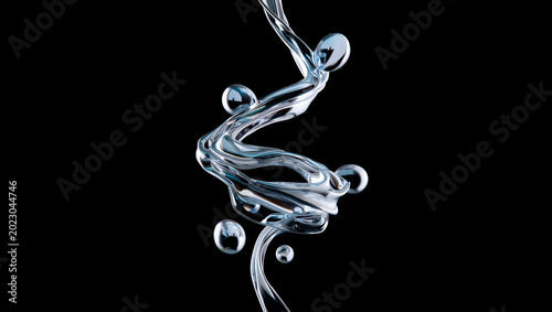 Obraz na plátně Twisting stream of crystal clear water with splashes on black background