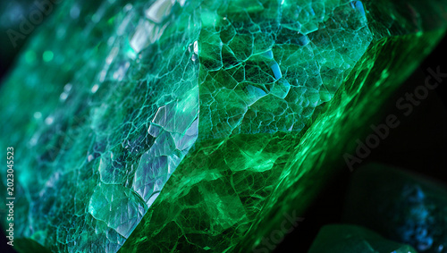 Photos Macro detail of natural uncut emerald gemstone showing internal structure