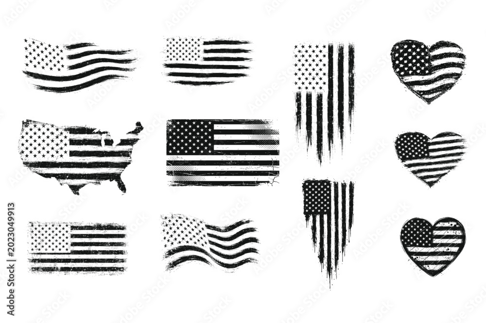 Fototapeta premium Vintage Distressed American Flag Vector Bundle with Patriotic USA Designs