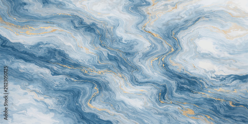 Tableau sur toile Abstract blue marble pattern with swirling textures, evokes a sense of fluid beauty and natural elegance