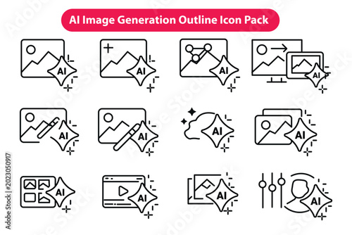 AI Image Generation Outline Icon Pack