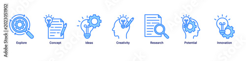Obraz na płótnie Creative Research web banner icon vector illustration with icons of Explore, Con