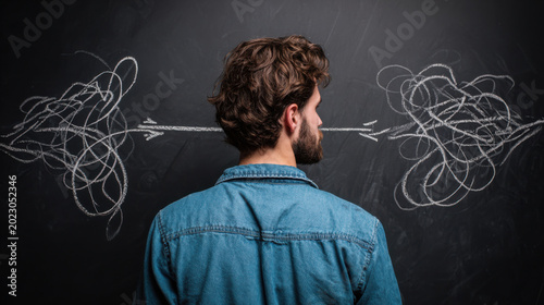 Obraz na płótnie Man solving complex problem finding clear solution path