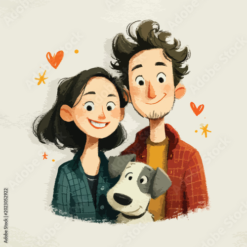Cute Family Sitting Together Cartoon Drawing.