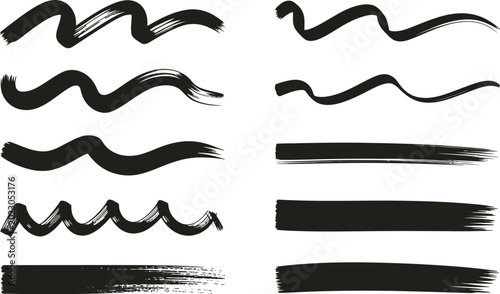 Black Brush Stroke Elements Set Grunge Paint Brush Vector 