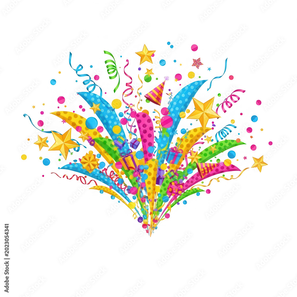Obraz premium Explosion of Colorful Confetti and Stars for Celebrations.