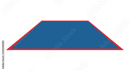 Blue Trapezoid Shape Geometric Red Outline Isolated White Background