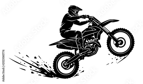Foto Motocross rider silhouette vector dirt bike jumping extreme sport illustration