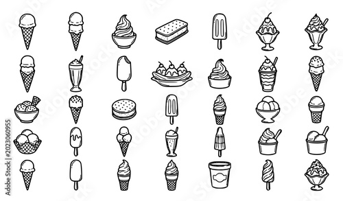 Ice cream and dessert vector icon set sweet frozen treat collection illustration