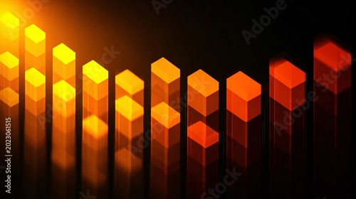 dynamic digital data visualization with bright orange and red 3d cubes
