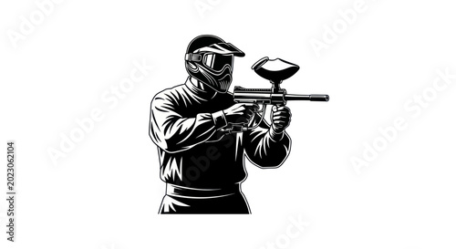 Obraz na płótnie Paintball Player in Action with Gun