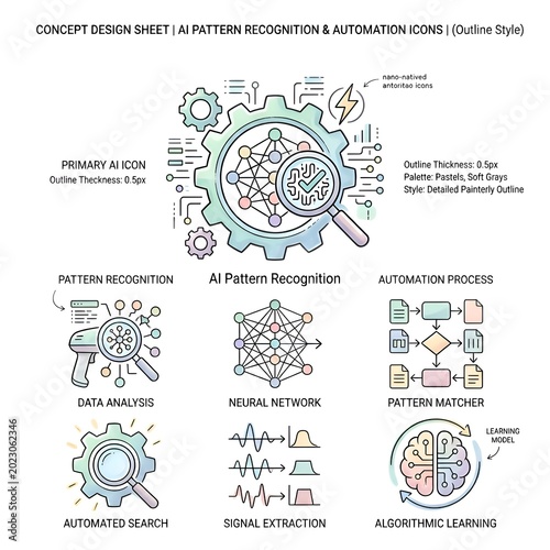 AI Pattern Recognition and Automation Concept Design Illustration.