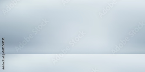 White studio background. Abstract empty room with soft light for product. Simple grey neutral backdrop. Line horizon. Gray gradient background. Texture blank wall and floor. Vector illustration