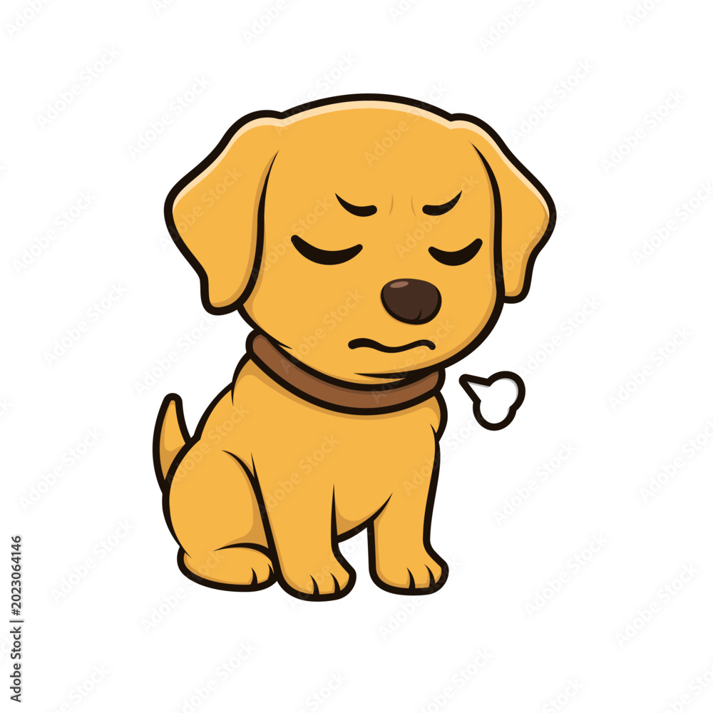 Fototapeta premium Annoyed cartoon golden retriever puppy dog sitting with closed eyes, vector illustration