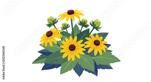Bild auf Leinwand Bright Yellow Black Eyed Susans Flower Bouquet