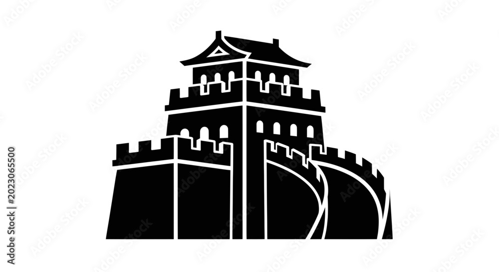 Naklejka premium Great Wall of China Silhouette Icon Vector Illustration
